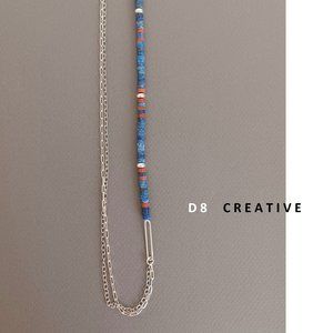 Men's lapis lazuli and jasper with 2 layers solid 925 sterling silver necklace